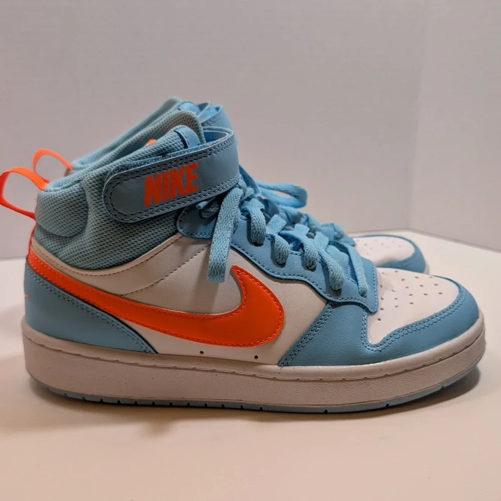 Nike Court Borough Mid 2 Blue Orange High Top Basketball‎ Shoes Kids Size 6Y